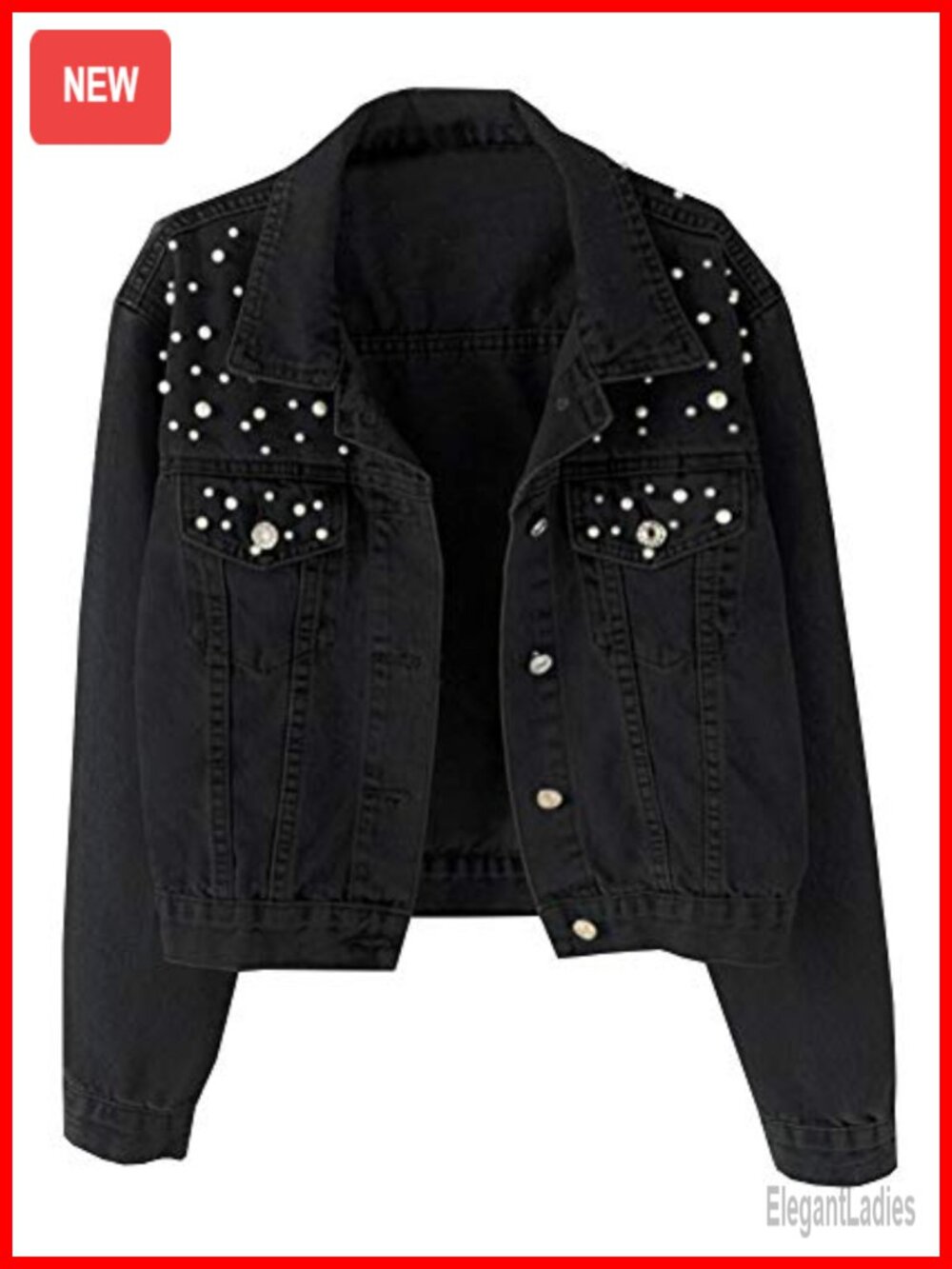 Oversized Denim Jacket Embroidered Pearls Beading Jean Coat